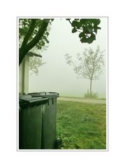 Gelungenes Foto von zwei Mülltonnen im Hochnebel (07.10.07, neun Uhr zwei-und-dreizig)