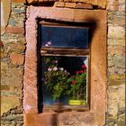 Geranien-Fenster vom Schloss Remse