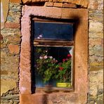 Geranien-Fenster vom Schloss Remse