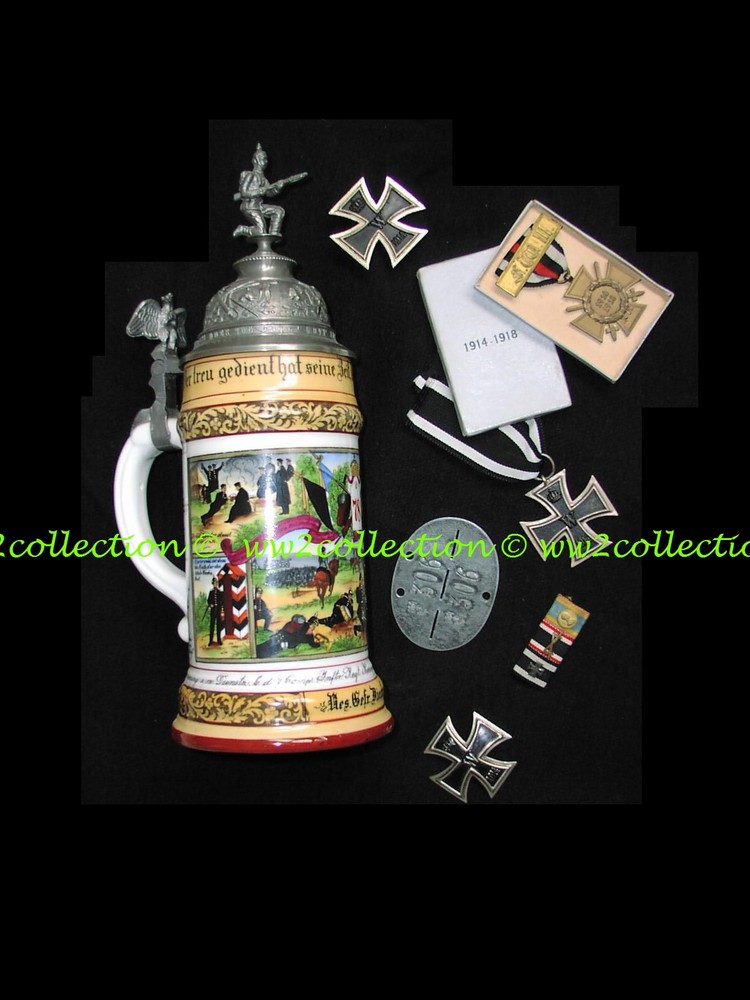 German 1907 Military Beer Stein and 1914-18 World War 1 Iron Cross