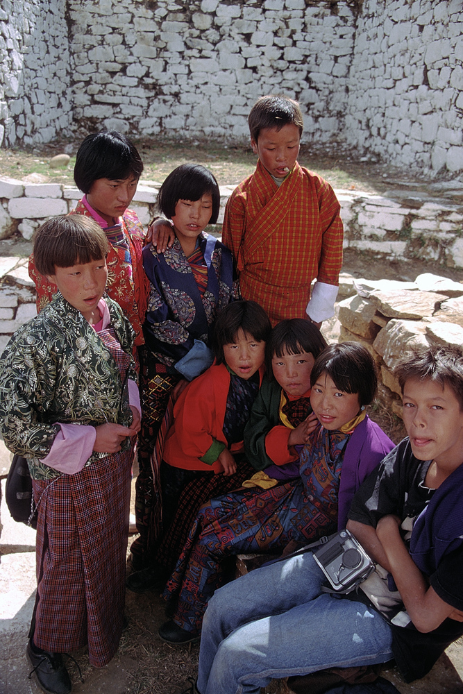 German boy meeting Bhutanese school children