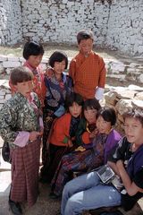 German boy meeting Bhutanese school children