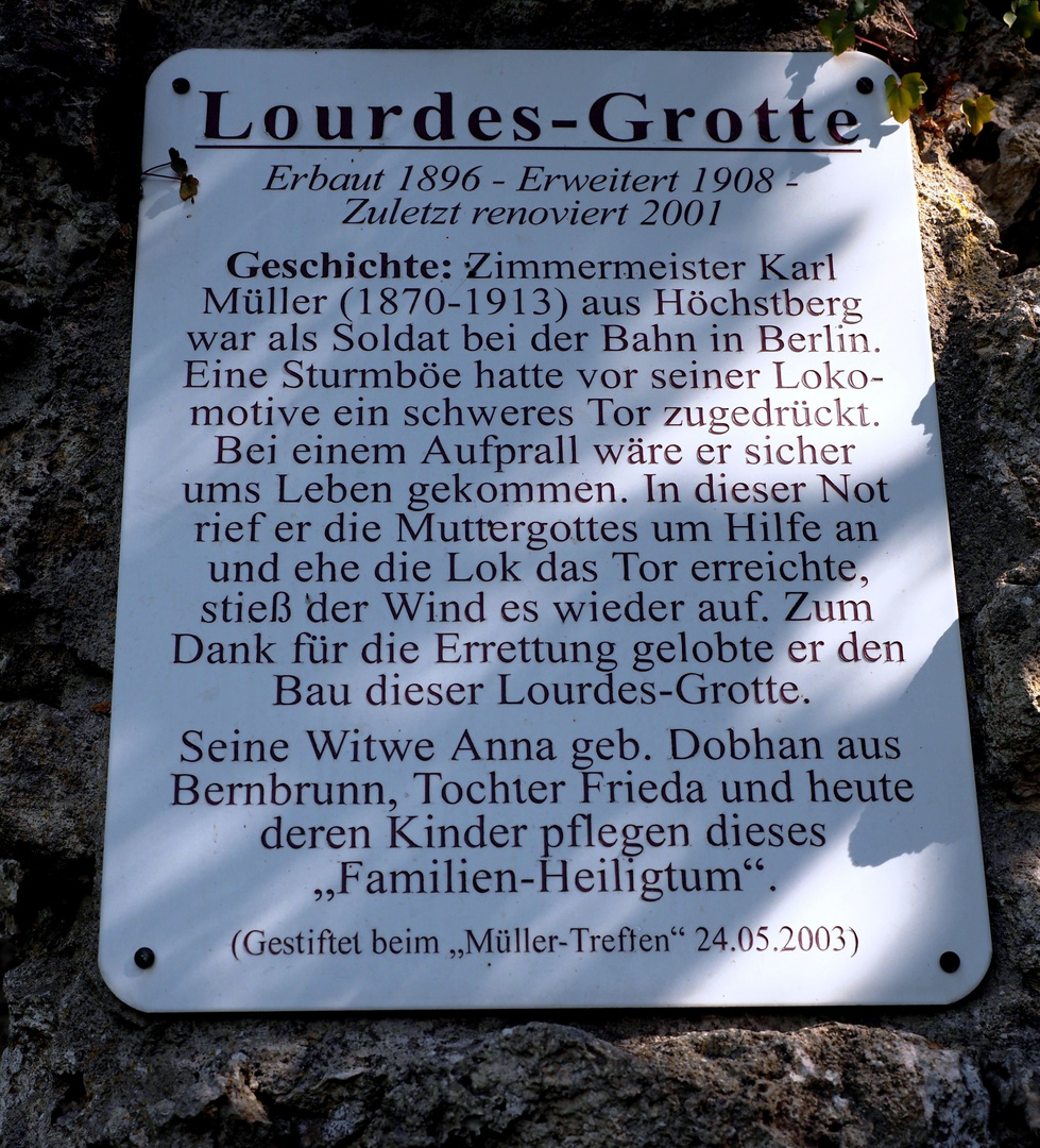 Geschichte Lourdes Grotte