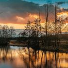 Gespiegelter Abendhimmel im Teich