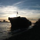 Gestrandetes Schiff am Elbstrand