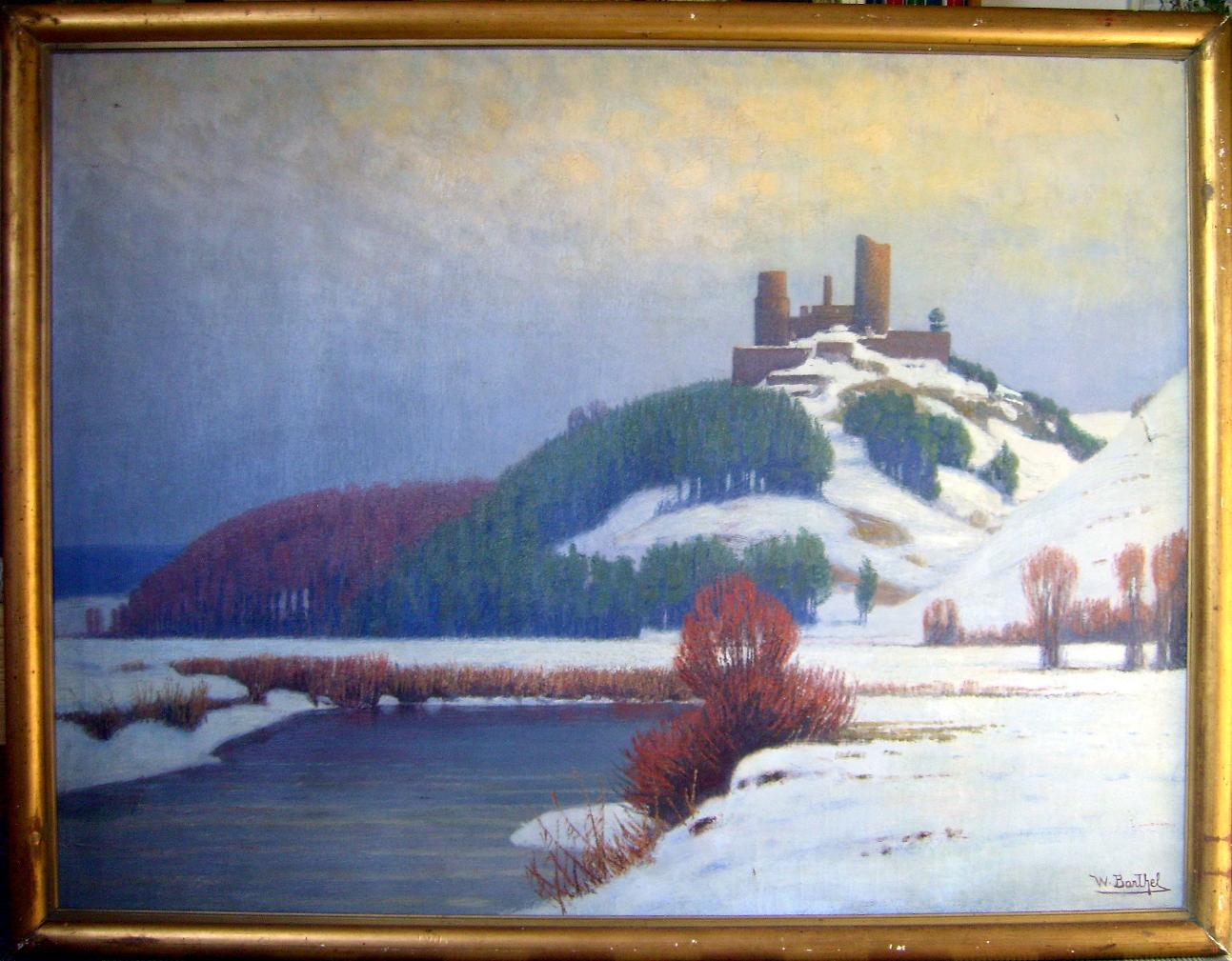 Gesucht: Wo ist diese Burg, Fluss, Landschaft? Wer kennt den Maler: W. Barhel?