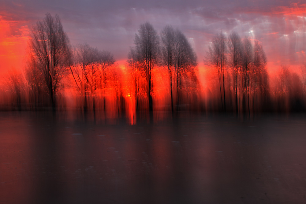 "Gewischtes " Morgenrot am Weiher