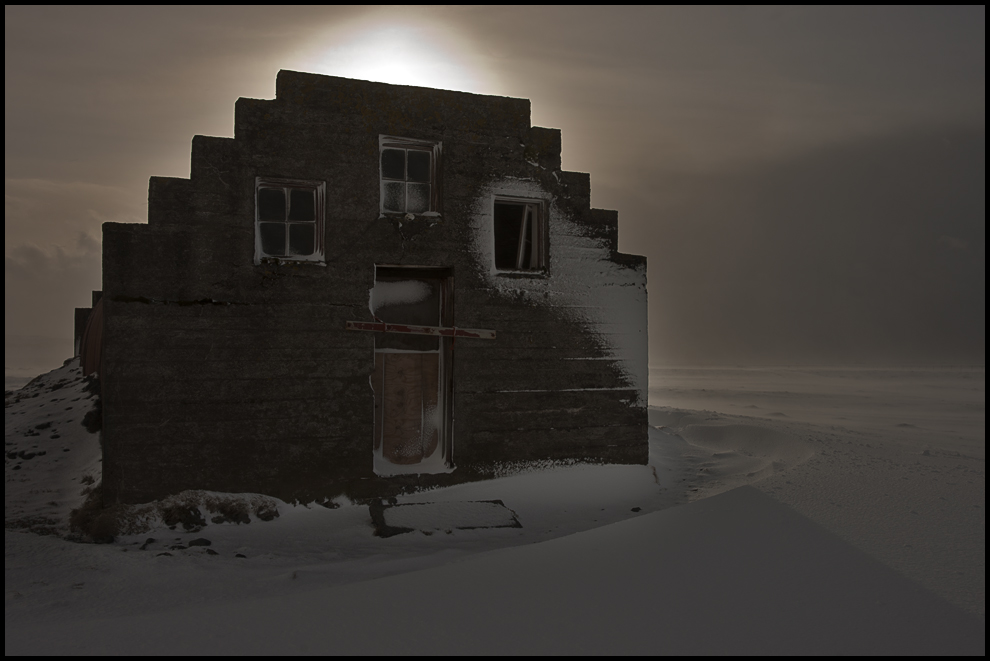 ghost house in snow storm