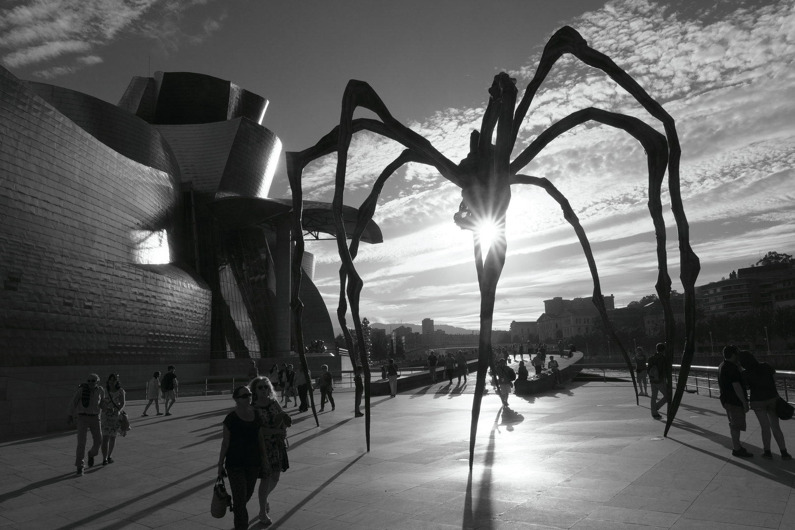 giant spider visiting Guggenheim Museum in Bilbao