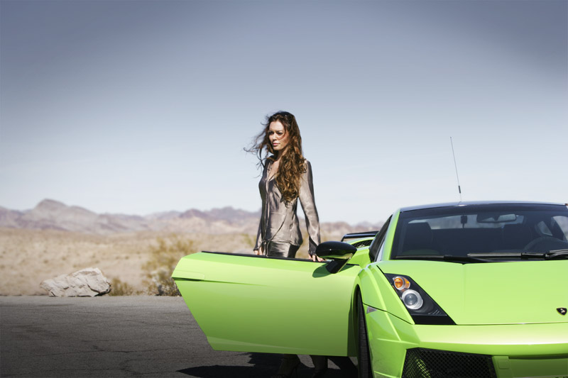 girl and green car