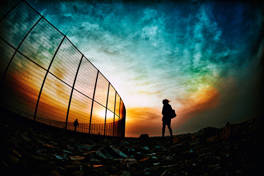 girl caught in a storm of color