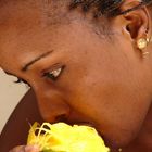 Girl eating mango