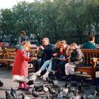 Girl feeding pidgeons