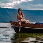 Girl goes fishing on Danau Batur