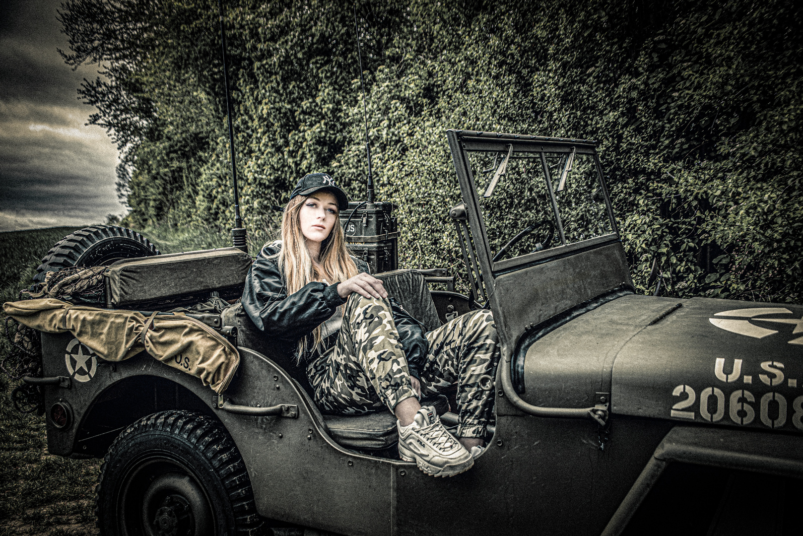 girl in jeep