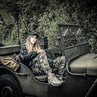 girl in jeep