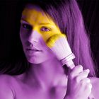 Girl in yellow and violet