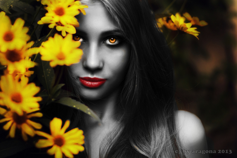 girl with yellow flowers