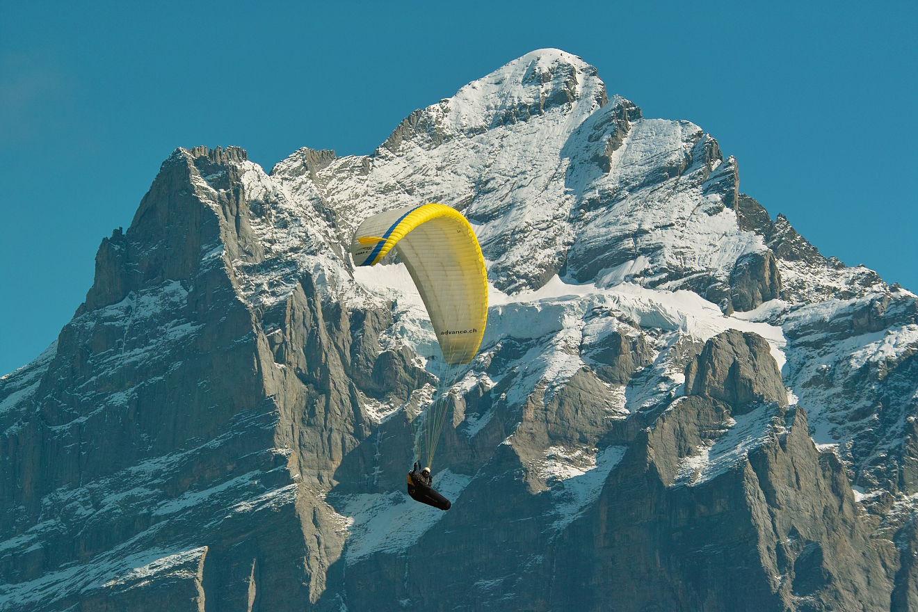 Gleitschirm vor dem Wetterhorn