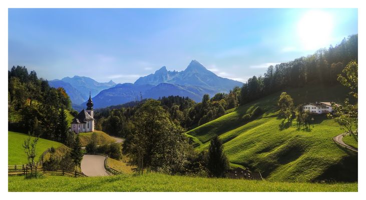 Église de pèlerinage Maria Gern avec vue sur le Watzmann