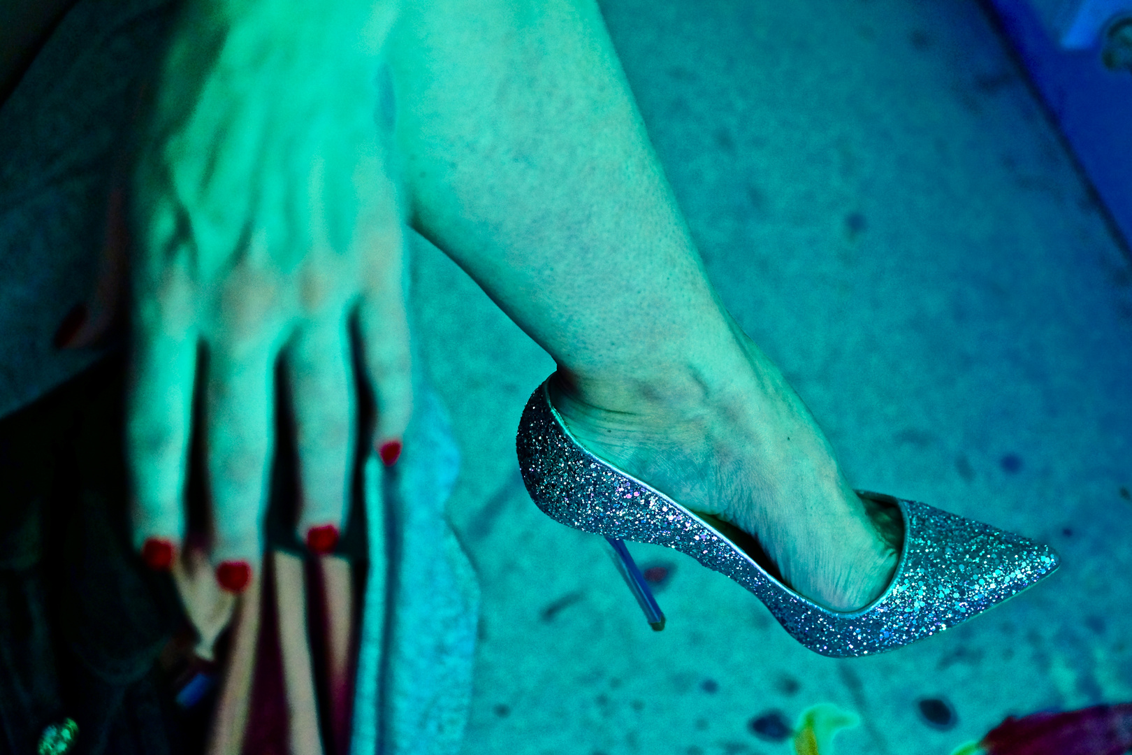 Glitter High Heels and Red Nails