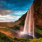 [ ... glowing Seljalandsfoss ]