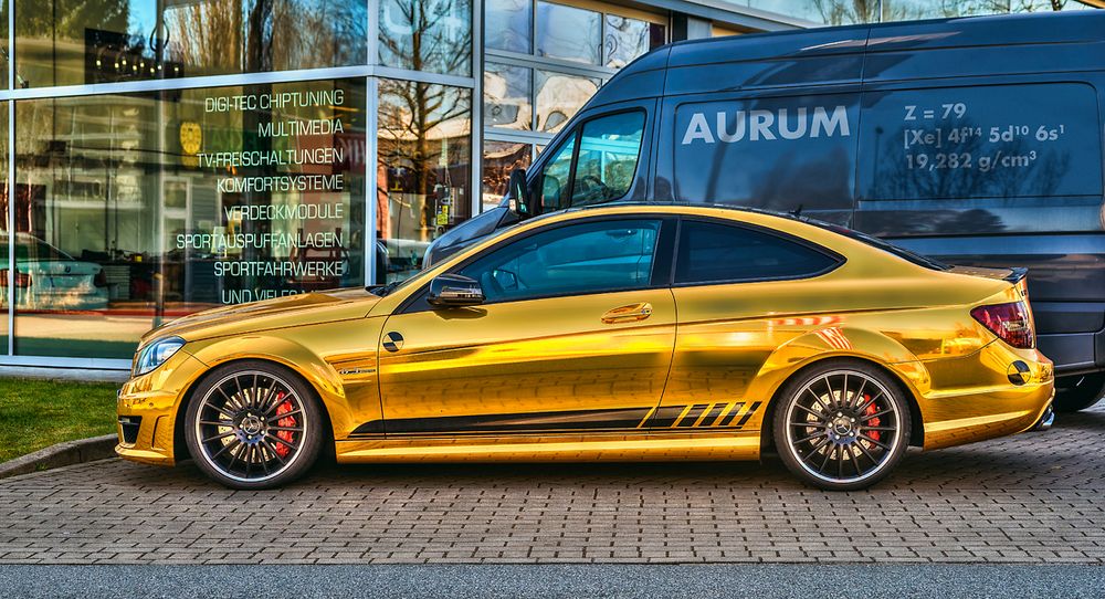 Gold Mercedes CLS63 AMG