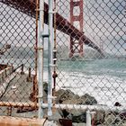 Golden gate behind grids