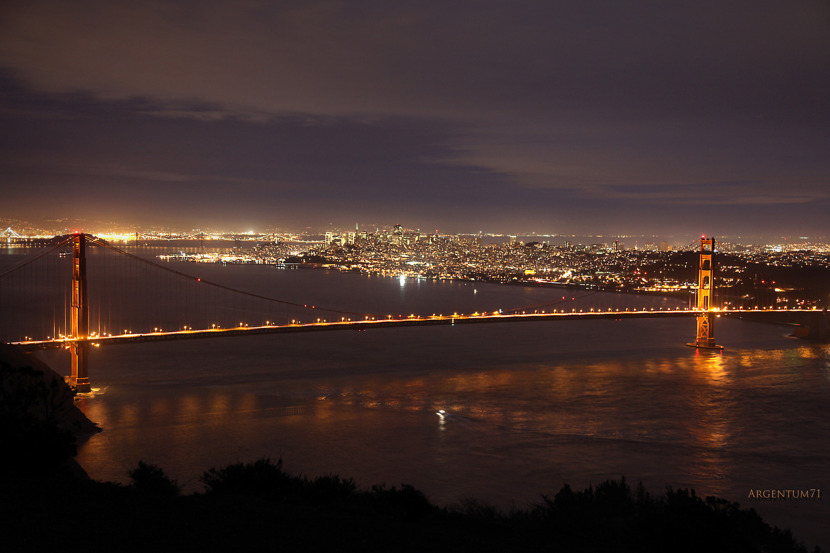 Golden Gate Bridge after sunset