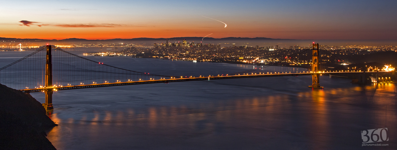 Golden Gate Bridge before sunrise