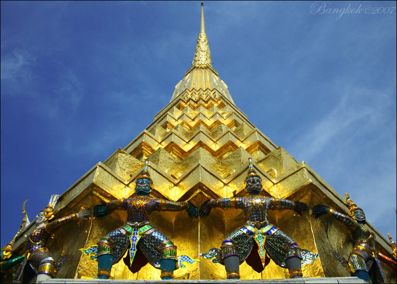 Golden pagoda at the Temple of Emerald Buddha - Bangkok