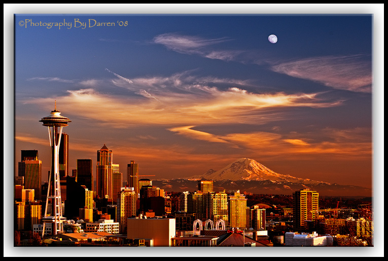 Golden Seattle Sunset - Moonrise