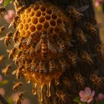 Goldene Honigwabe bei Sonnenuntergang