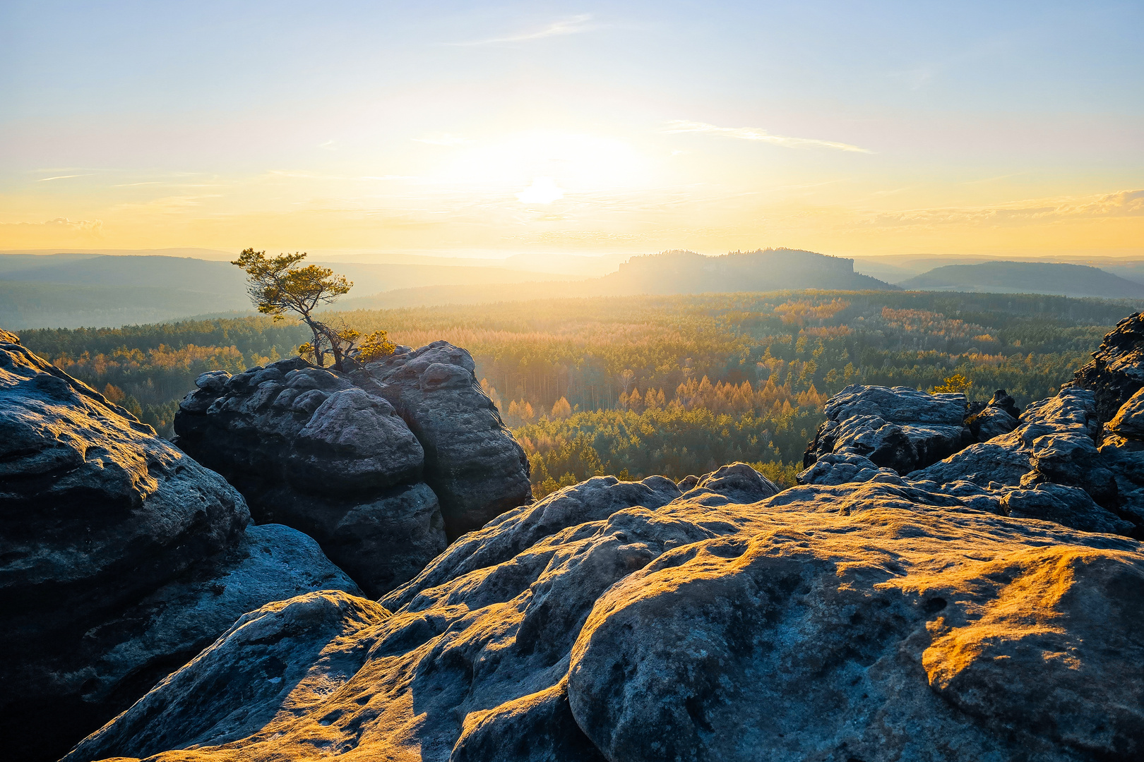 Goldene Stunde im Elbsandstein. 