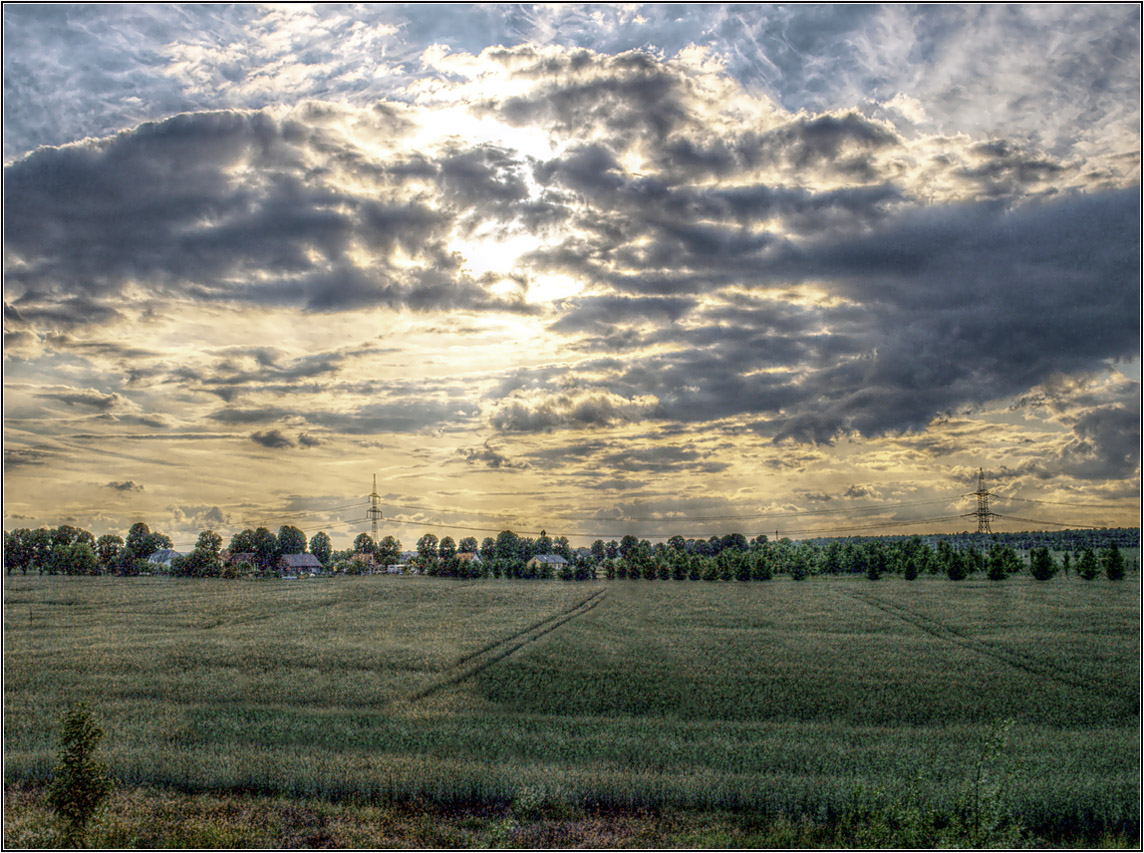 Goldener Abendhimmel auf dem Feld