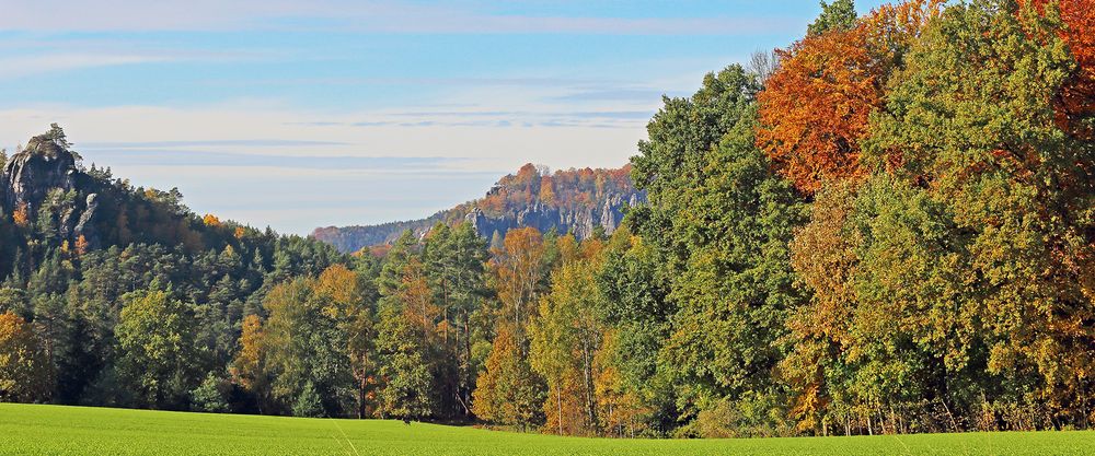 Goldener Herbst ,der Beginn des Gamrigfelsens und der Basteiblick in der Ferne...