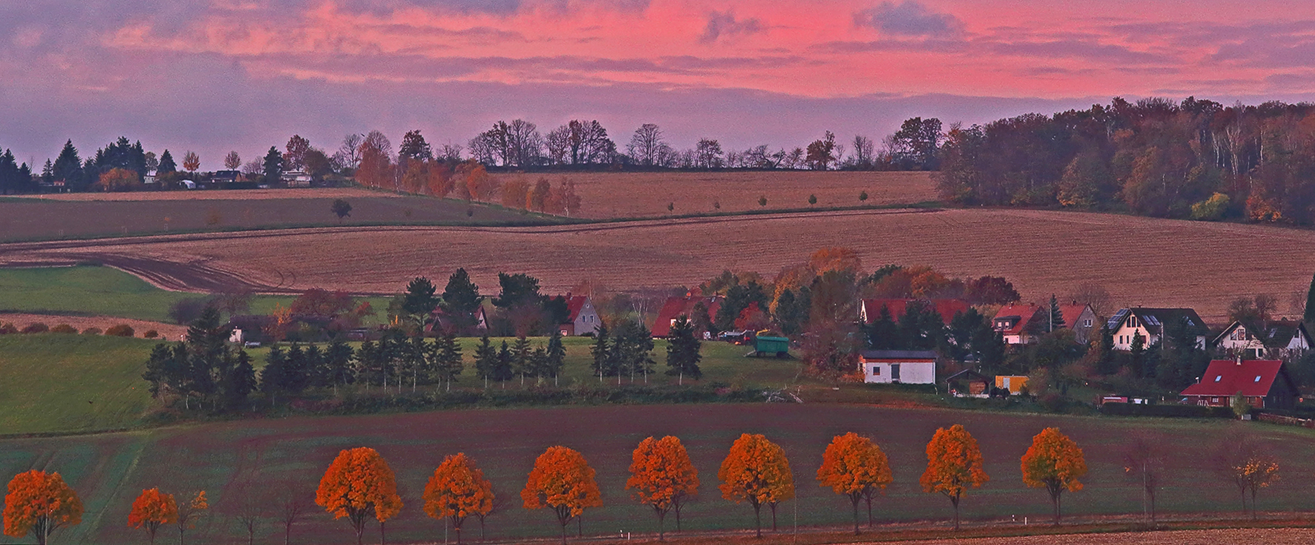 Goldener Herbst und Morgenrot in Köttewitz südlich von unserem Gartengrundstück