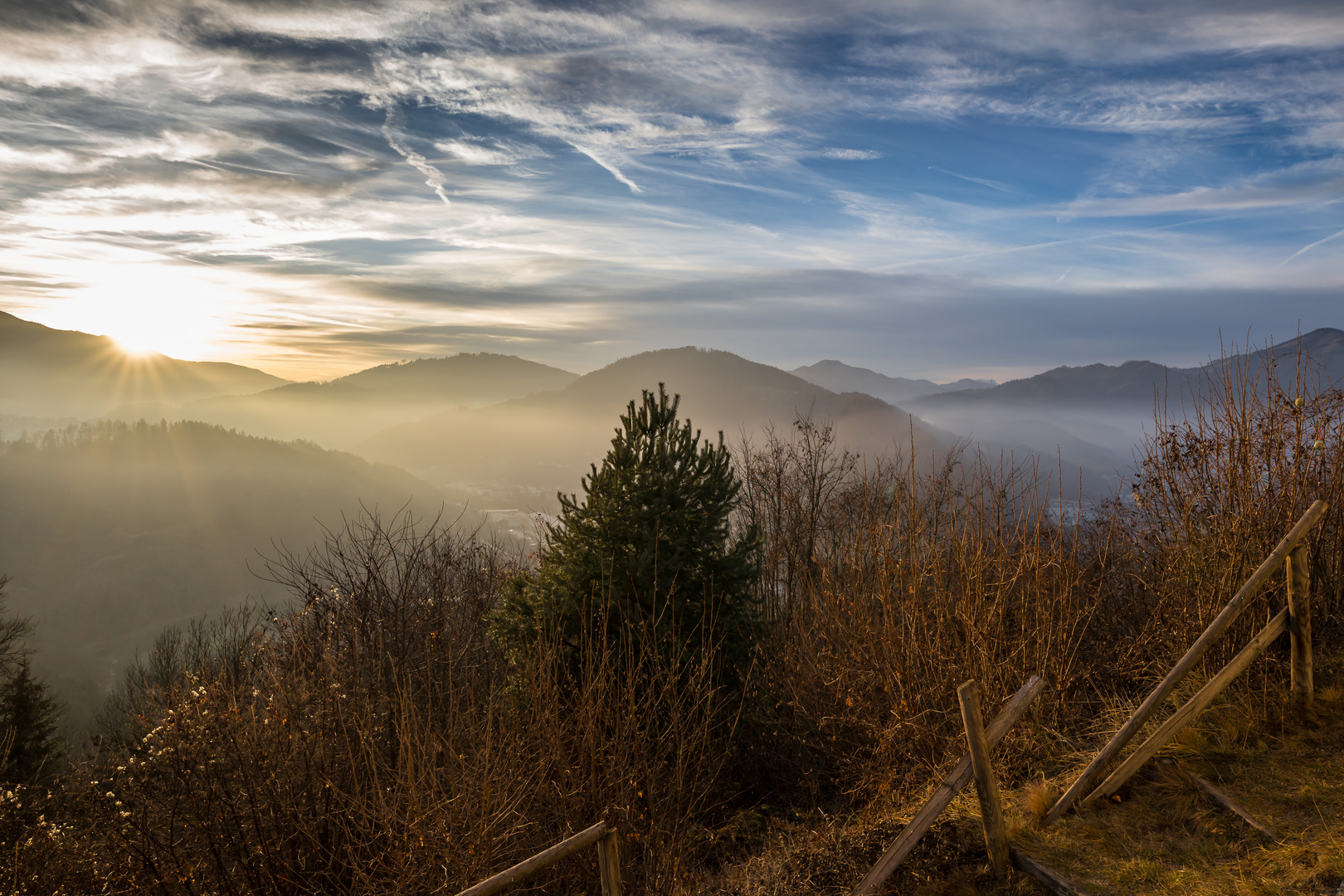 goldener Sonnenuntergang im Dezember