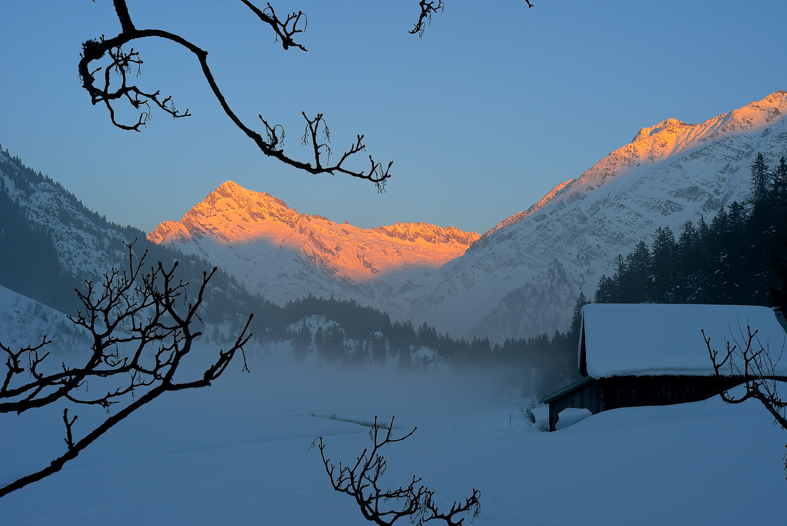 Golzern im Winter ,Abendglühen am Düssistock