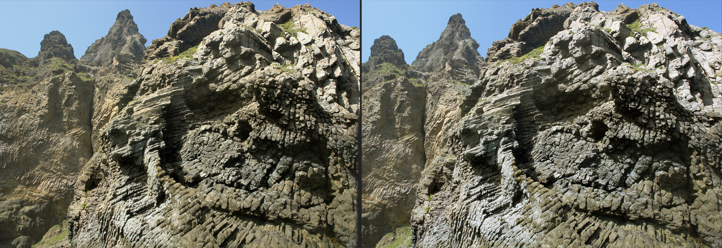 Gomera 2008 Orgelfelsen vom Boot Vorbeifahr  Schaukel- Cha-Cha (3D-X-View)