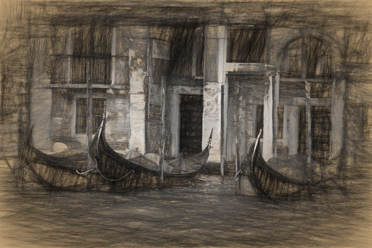 Gondeln in Venedig im Da Vinci Style