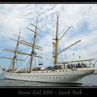 Gorch Fock legt im Hafen von Warnemünde, im Rahmen der Hans Sail 2015, an.