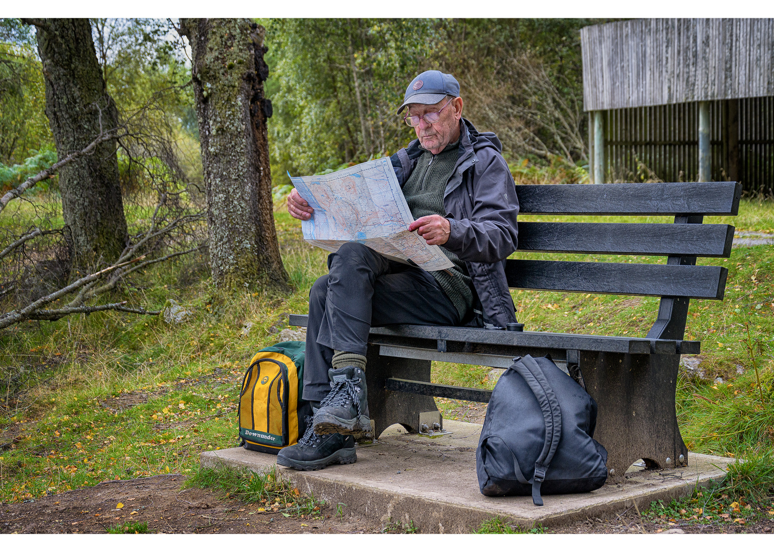 Gordon studies the walking map