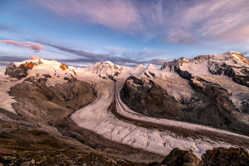 Gorner glacier in the evening glow 