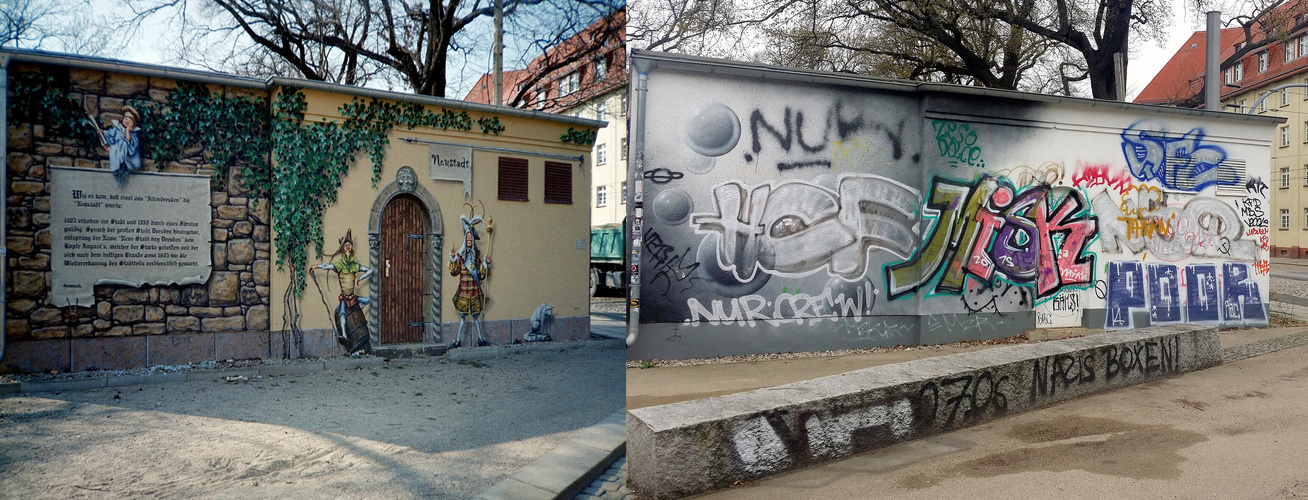 Graffitikunst 2004 und 2016 oder Chaos löst Kunst ab