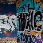 Grafittis unter dem  alten Hallenbad in Laboe am Strand