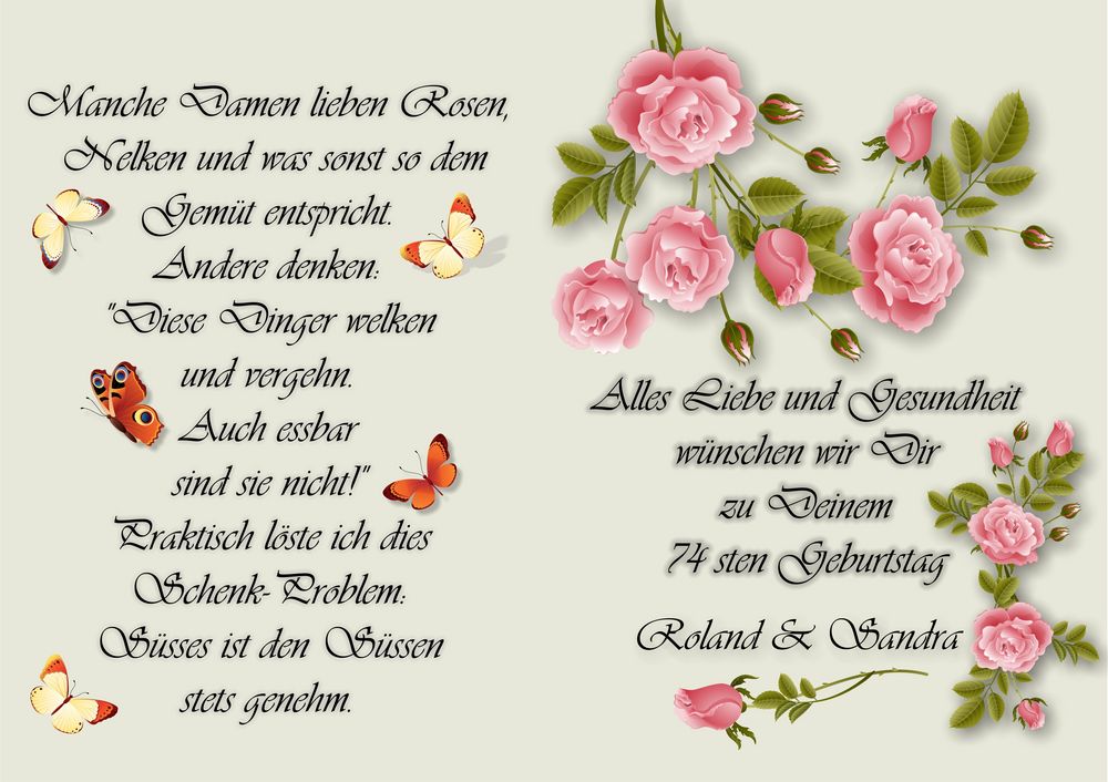 Grburtstagskarte zum 74. Geburtstag (Innen) Foto & Bild karten und