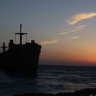 greek ship on sunrise