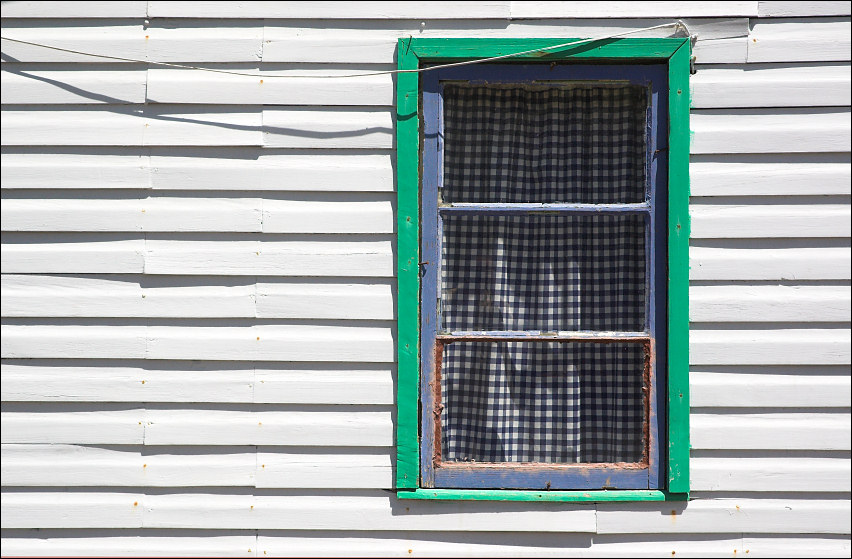 green - blue window frame
