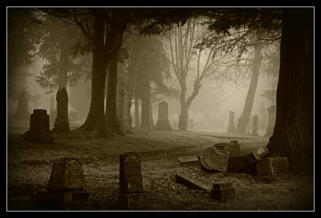 Greenock Cemetery in the mist